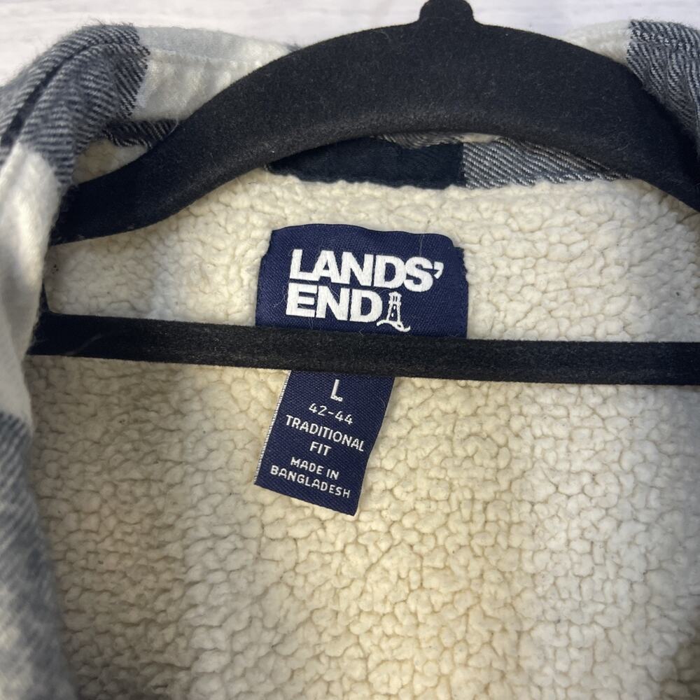 Lands End Plaid Gorpcore Flannel Sherpa Lined Button Down Shirt Large - Picture 5 of 8